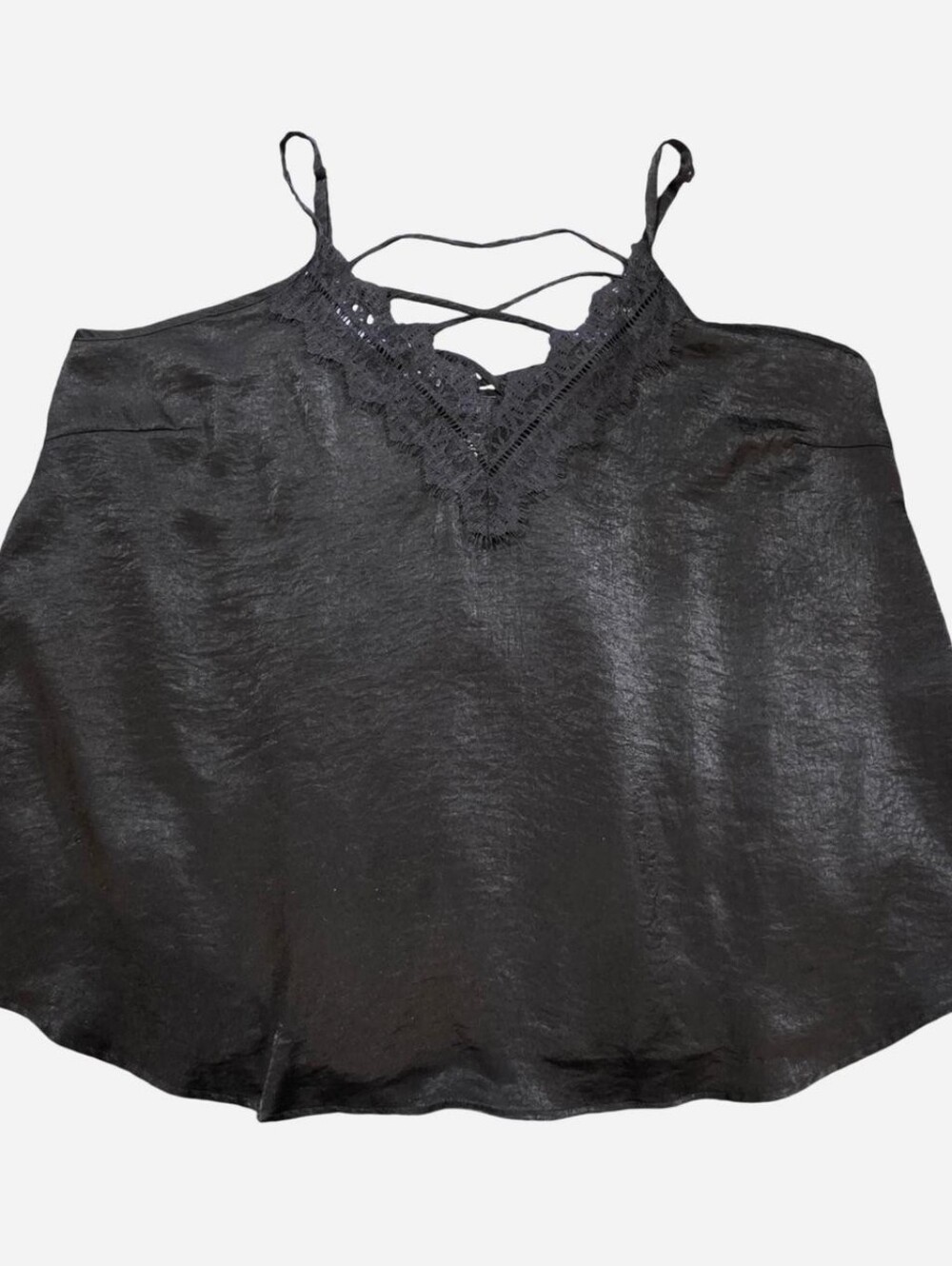 Torrid Black Satin Lace Trim Crossover Strappy Cami Tank Size 3